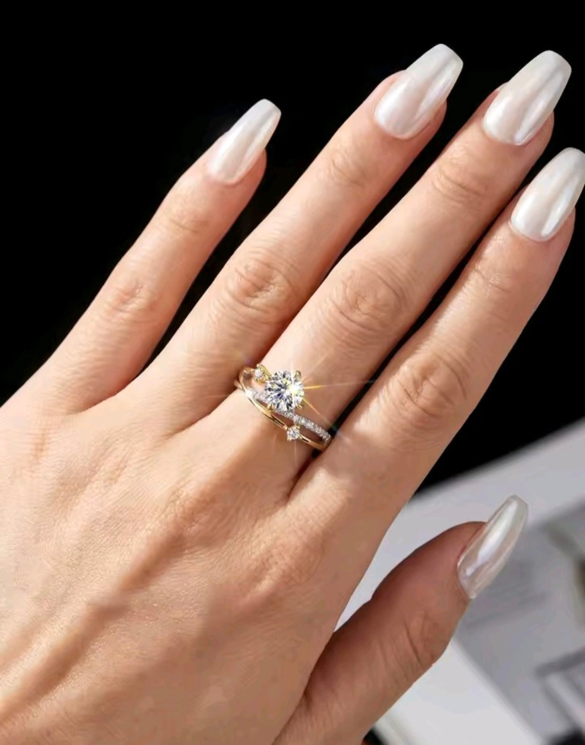 925 Sterling Silver 14K Gold Plated Two-Tone 1 Carat Moissanite Star & Moon Open Ring