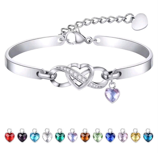 Heart Infinity Birthstone Charm Bracelet