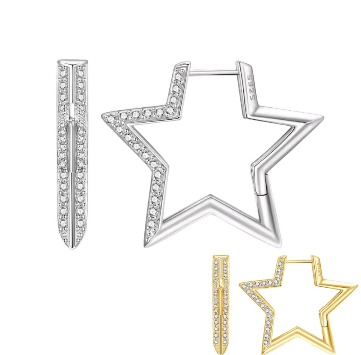 925 Sterling Silver Star Hoop Earrings