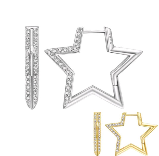 925 Sterling Silver Star Hoop Earrings