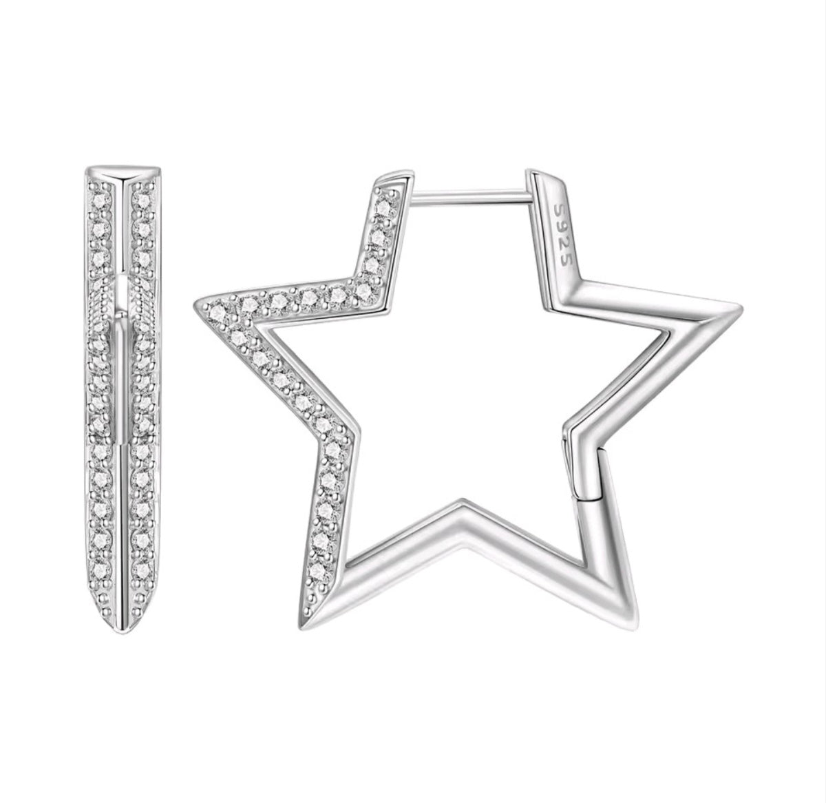 925 Sterling Silver Star Hoop Earrings