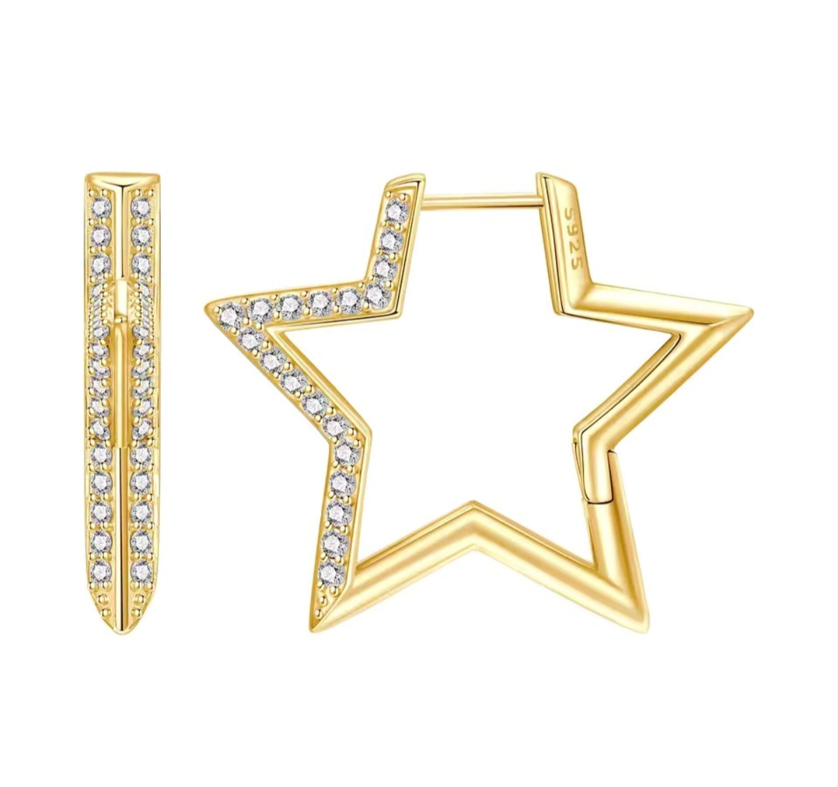 925 Sterling Silver Star Hoop Earrings