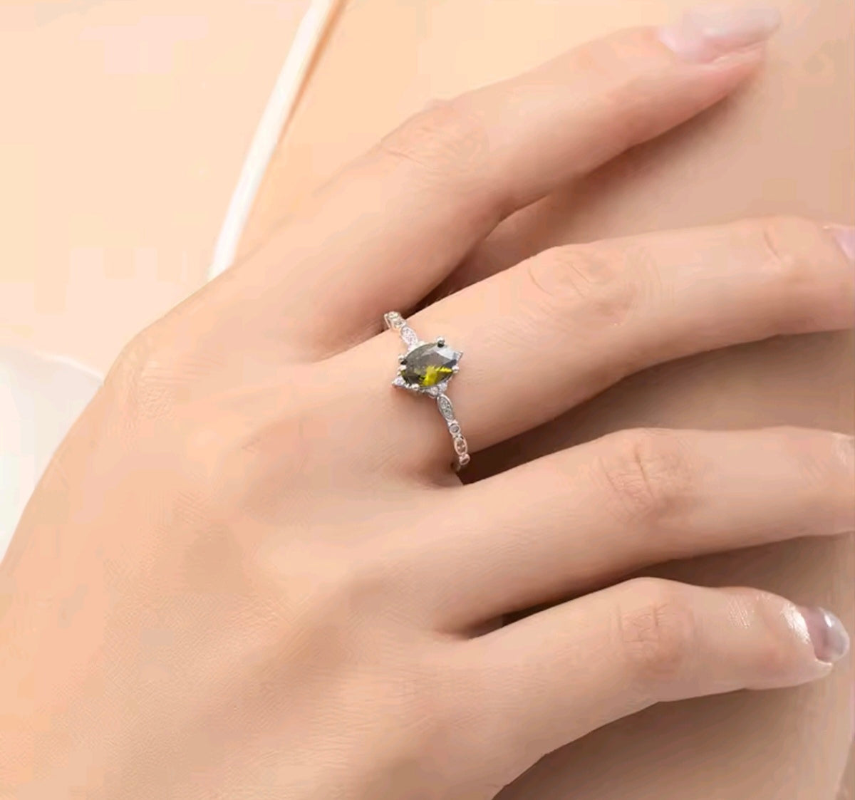 925 Sterling Silver Olive Green Peridot Crown Ring