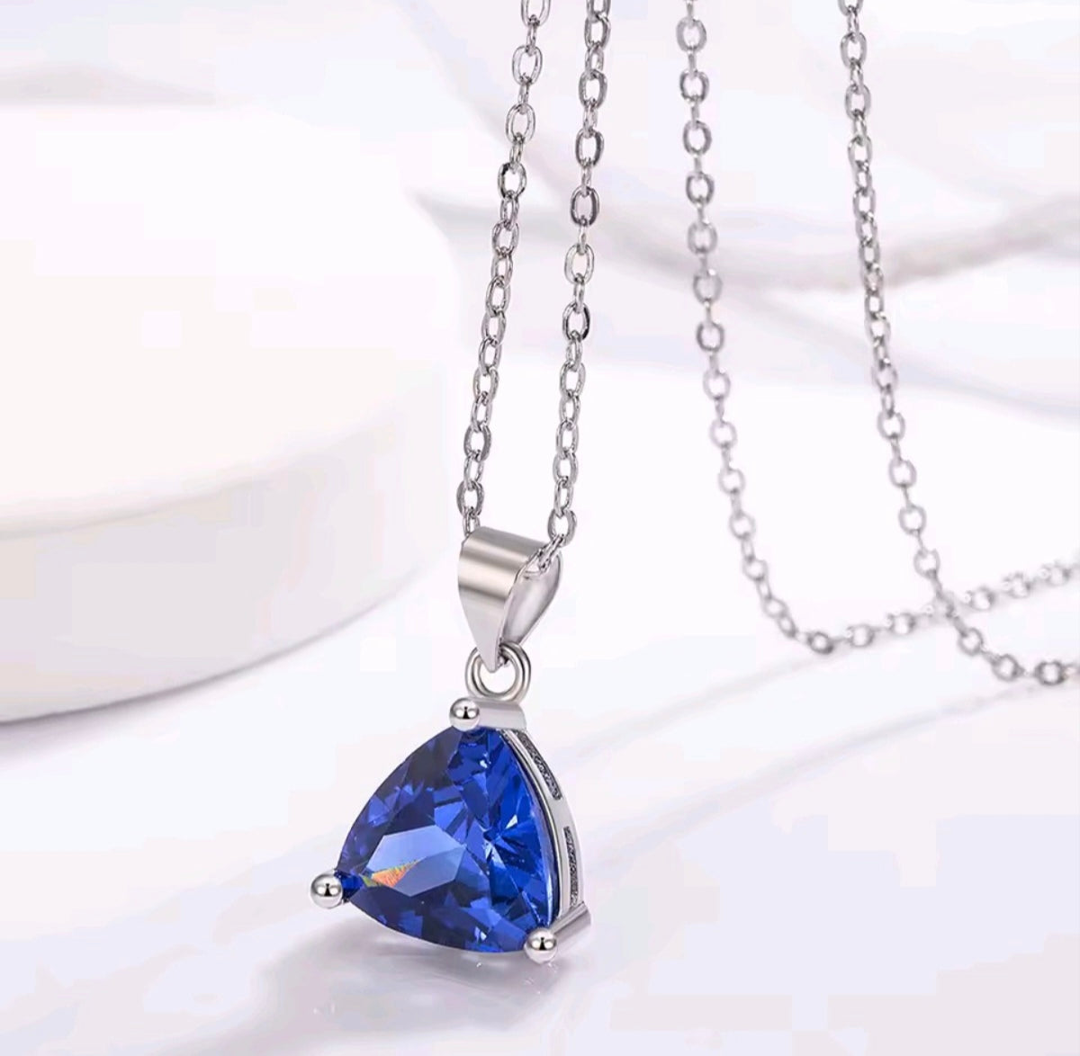 925 Sterling Silver blue triangle jewellery set