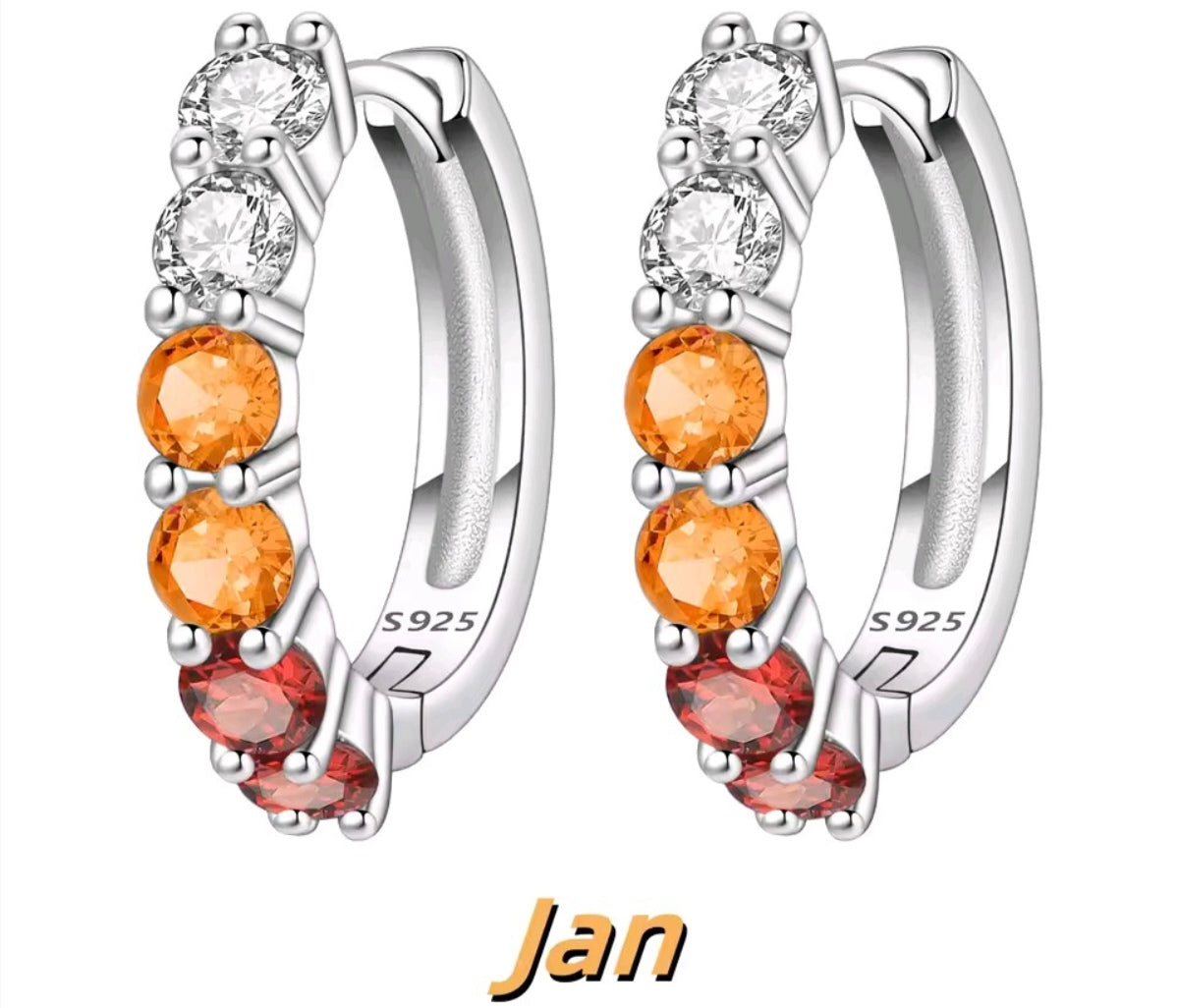 925 Sterling Silver birthstone small hoop earrings