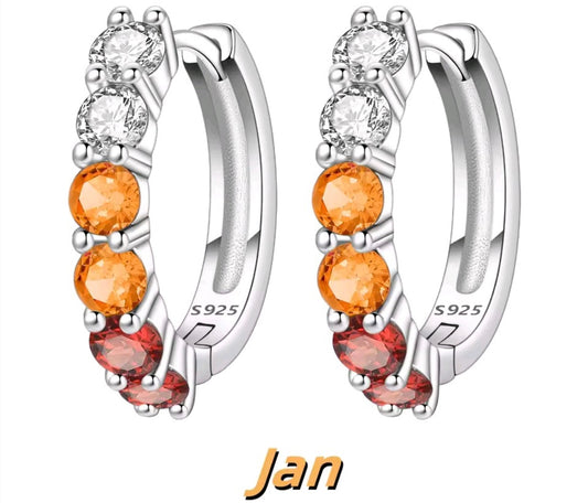 925 Sterling Silver birthstone small hoop earrings