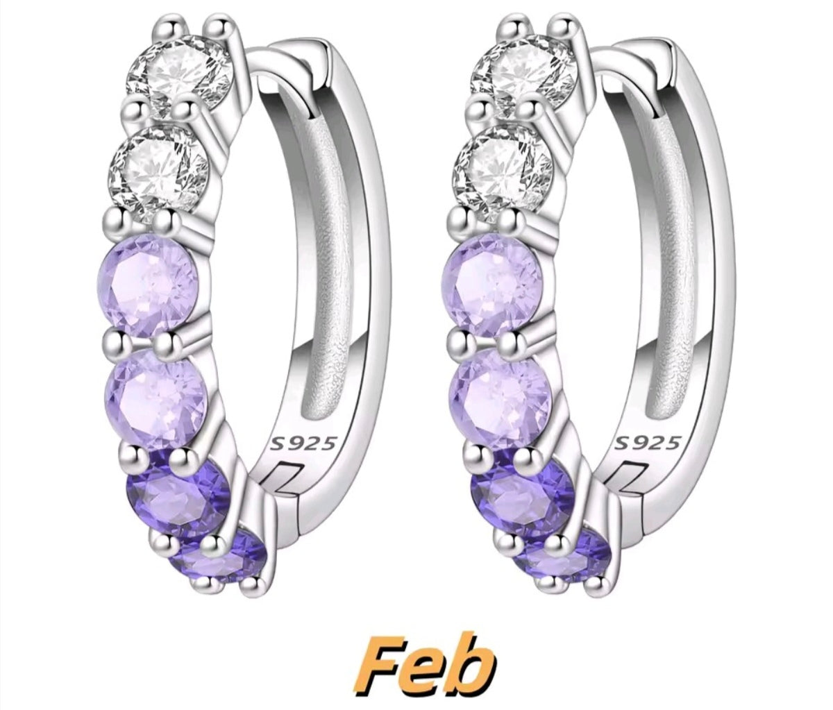 925 Sterling Silver birthstone small hoop earrings