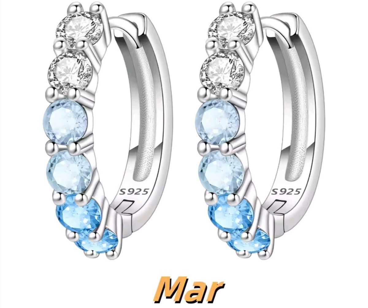 925 Sterling Silver birthstone small hoop earrings