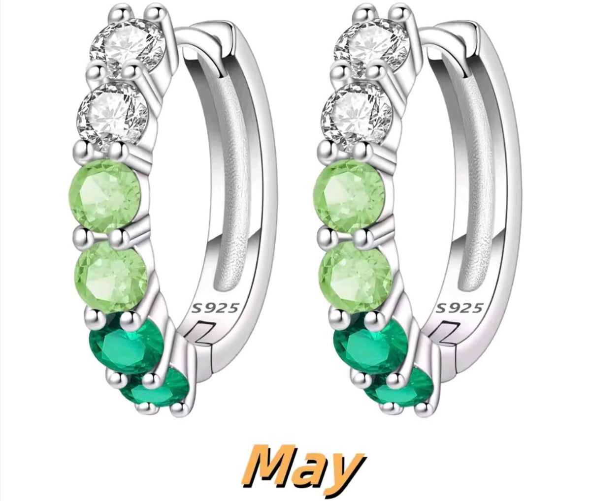925 Sterling Silver birthstone small hoop earrings