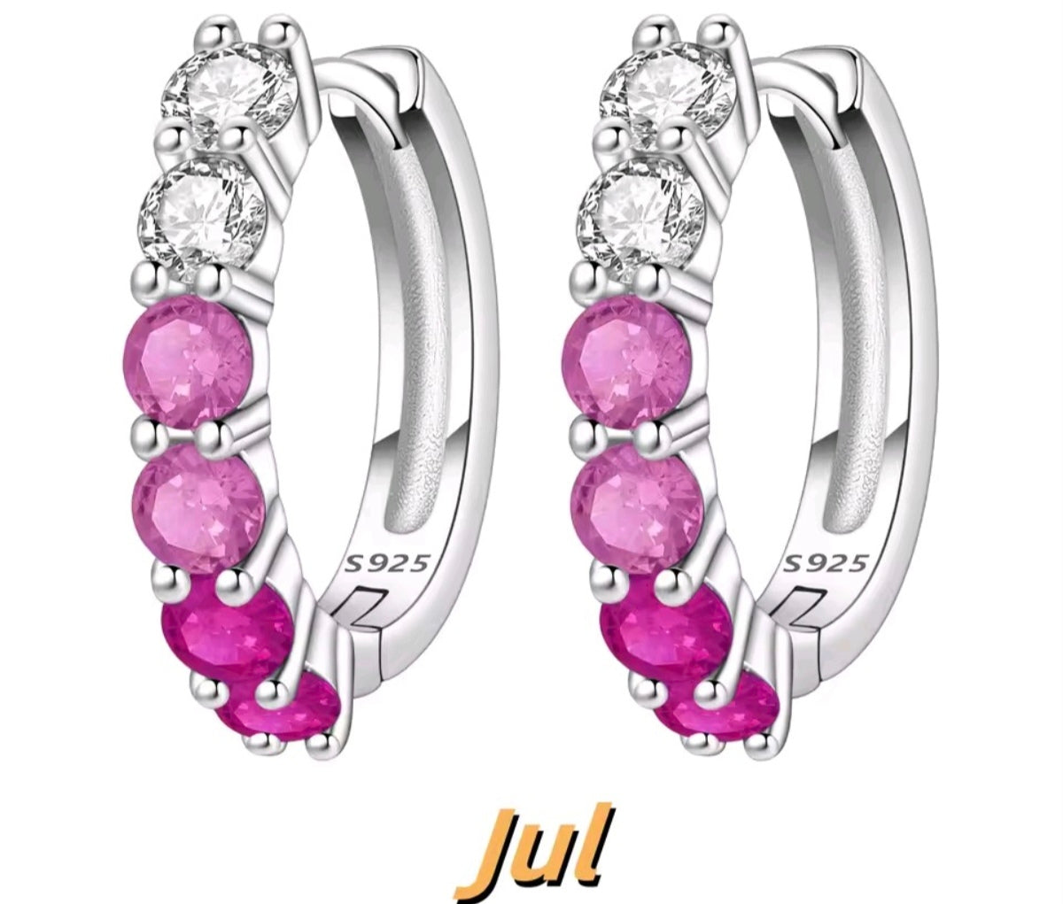 925 Sterling Silver birthstone small hoop earrings
