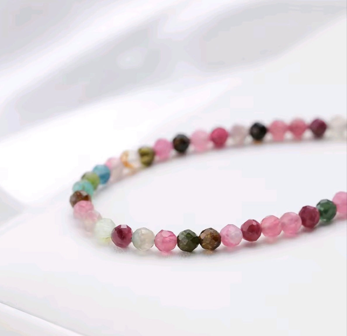 925 Sterling Silver Multicoloured Natural Stone Tourmaline Beaded Necklace