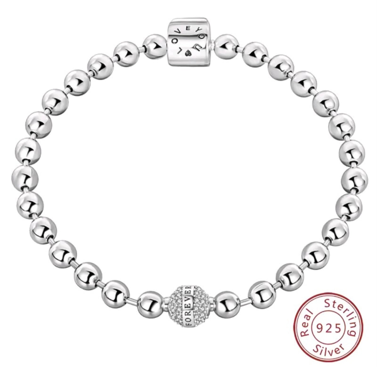 925 Sterling Silver Forever Beaded charm Bracelet