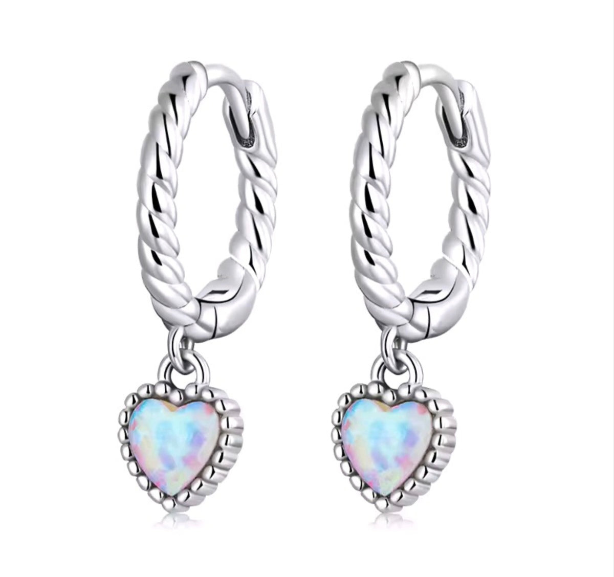 925 Sterling Silver moonstone heart hoop earrings