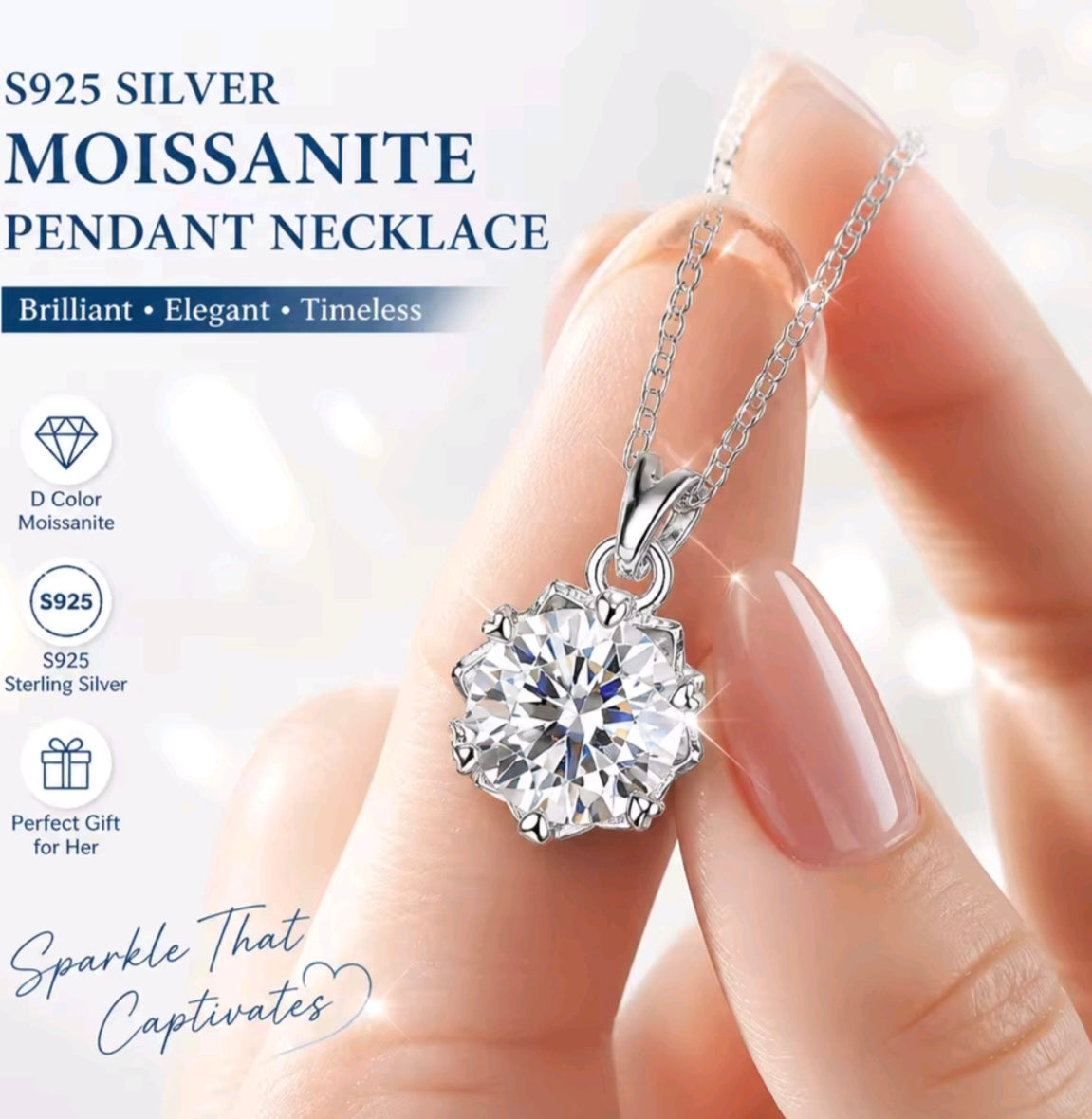 925 Sterling Silver 1CT Moissanite Snowflake pendant