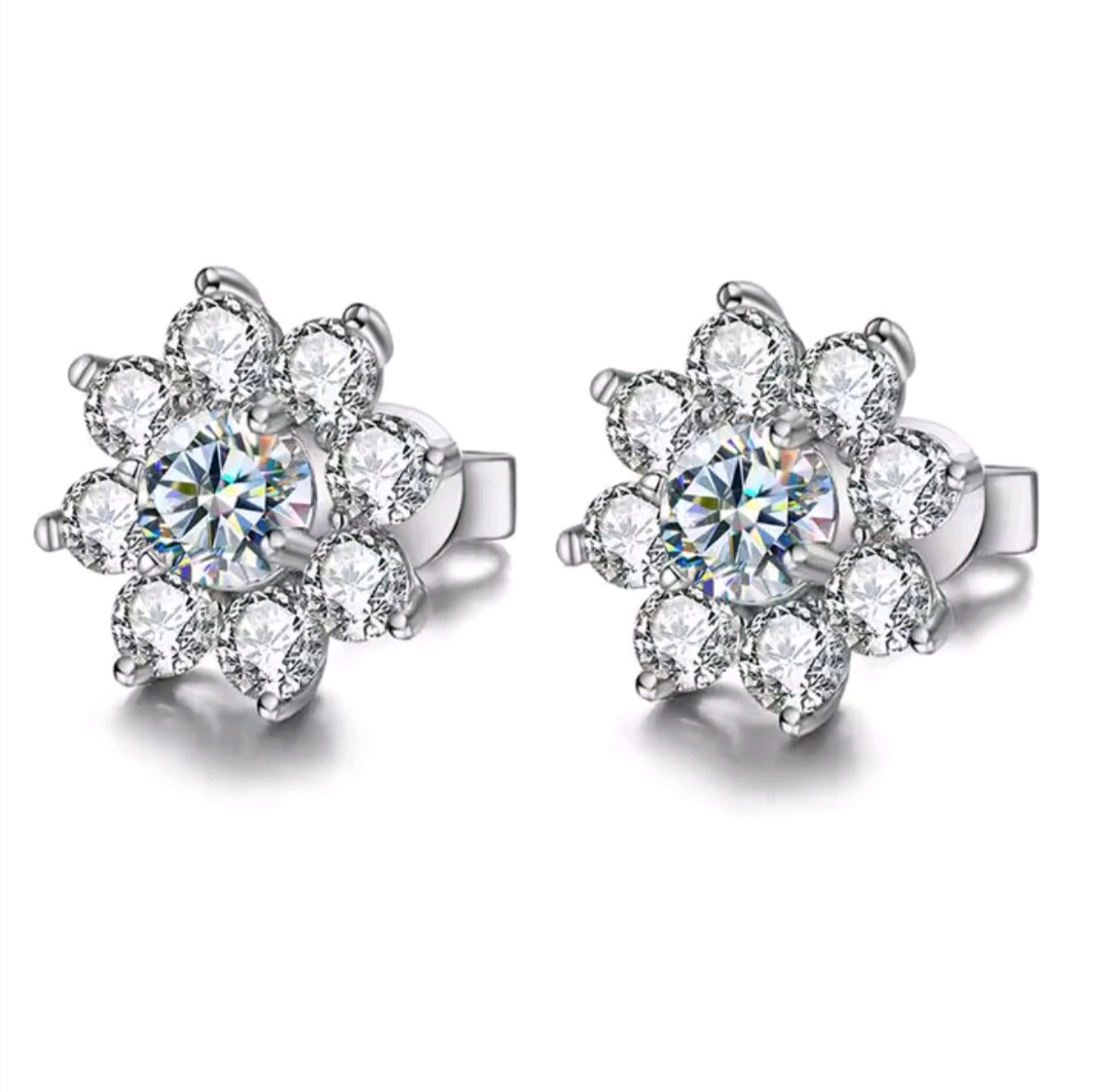 925 Sterling Silver Moissanite flower earrings
