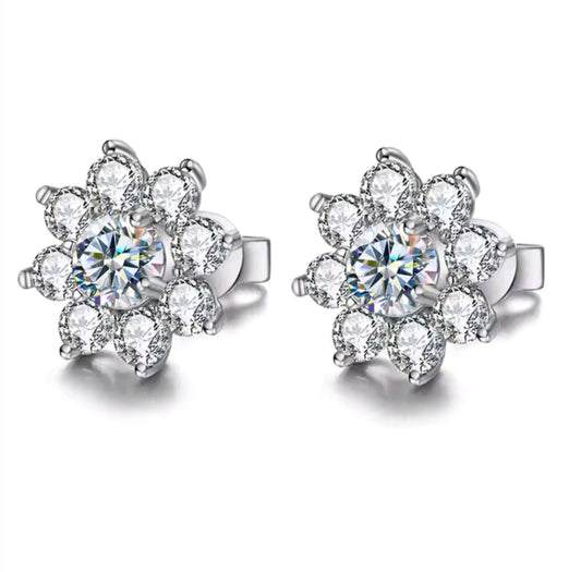 925 Sterling Silver Moissanite flower earrings