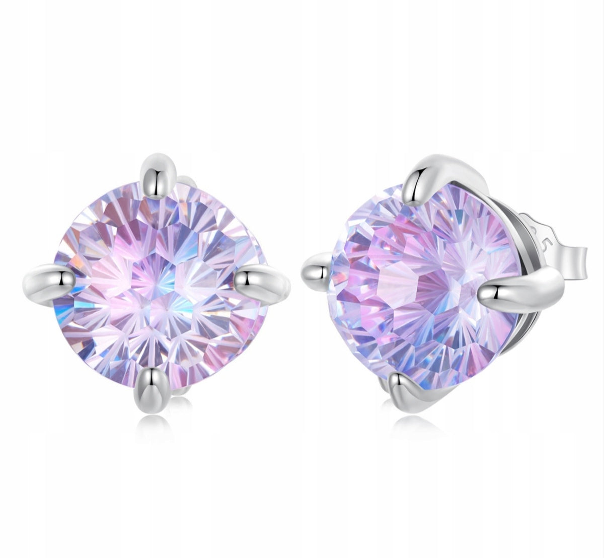 925 Sterling Silver Round Brilliant-Cut Pastel Gemstone Stud Earrings
