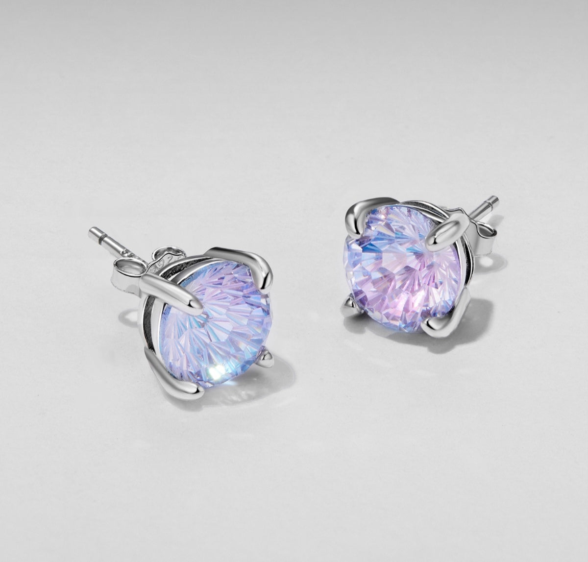 925 Sterling Silver Round Brilliant-Cut Pastel Gemstone Stud Earrings