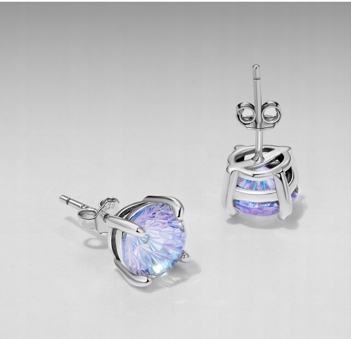 925 Sterling Silver Round Brilliant-Cut Pastel Gemstone Stud Earrings