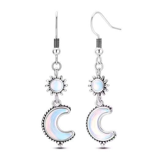 925 Sterling Silver Sun & Moon. Moonstone dangly earrings