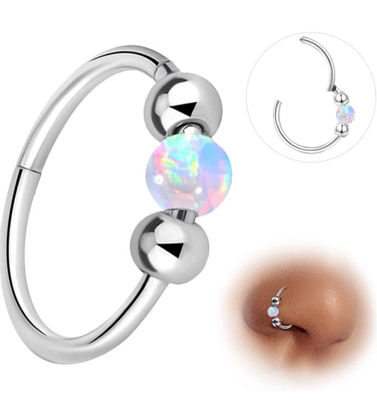 Stainless steel blue pink opal nose hoop