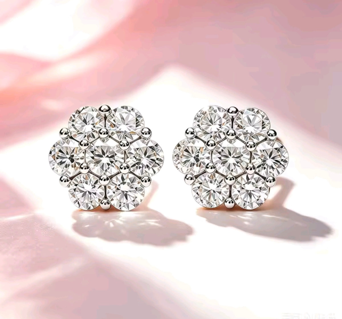925 Sterling Silver Moissanite Flower Stud Earrings