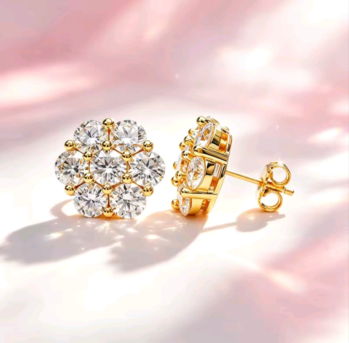 925 Sterling Silver Moissanite Flower Stud Earrings