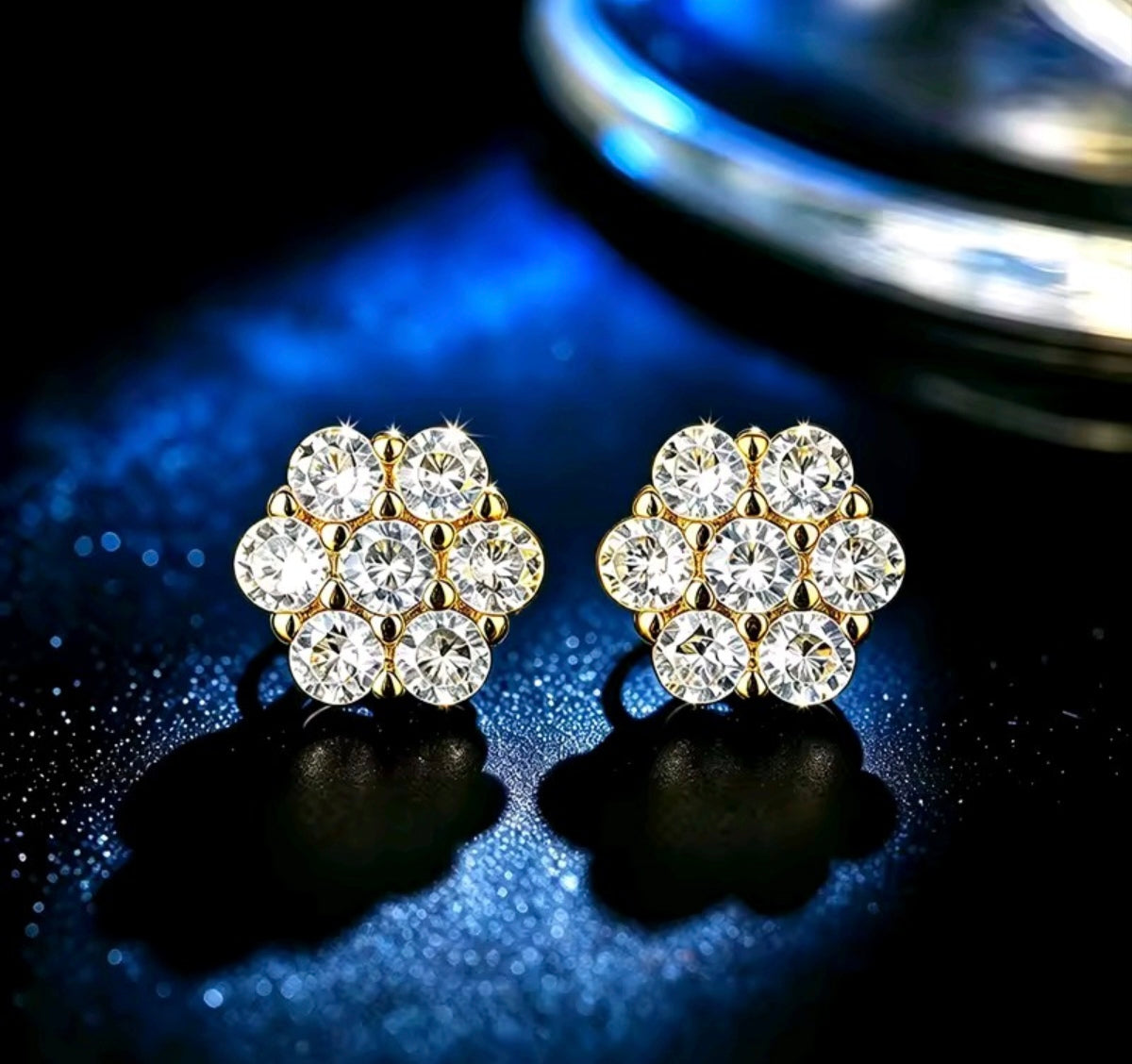 925 Sterling Silver Moissanite Flower Stud Earrings