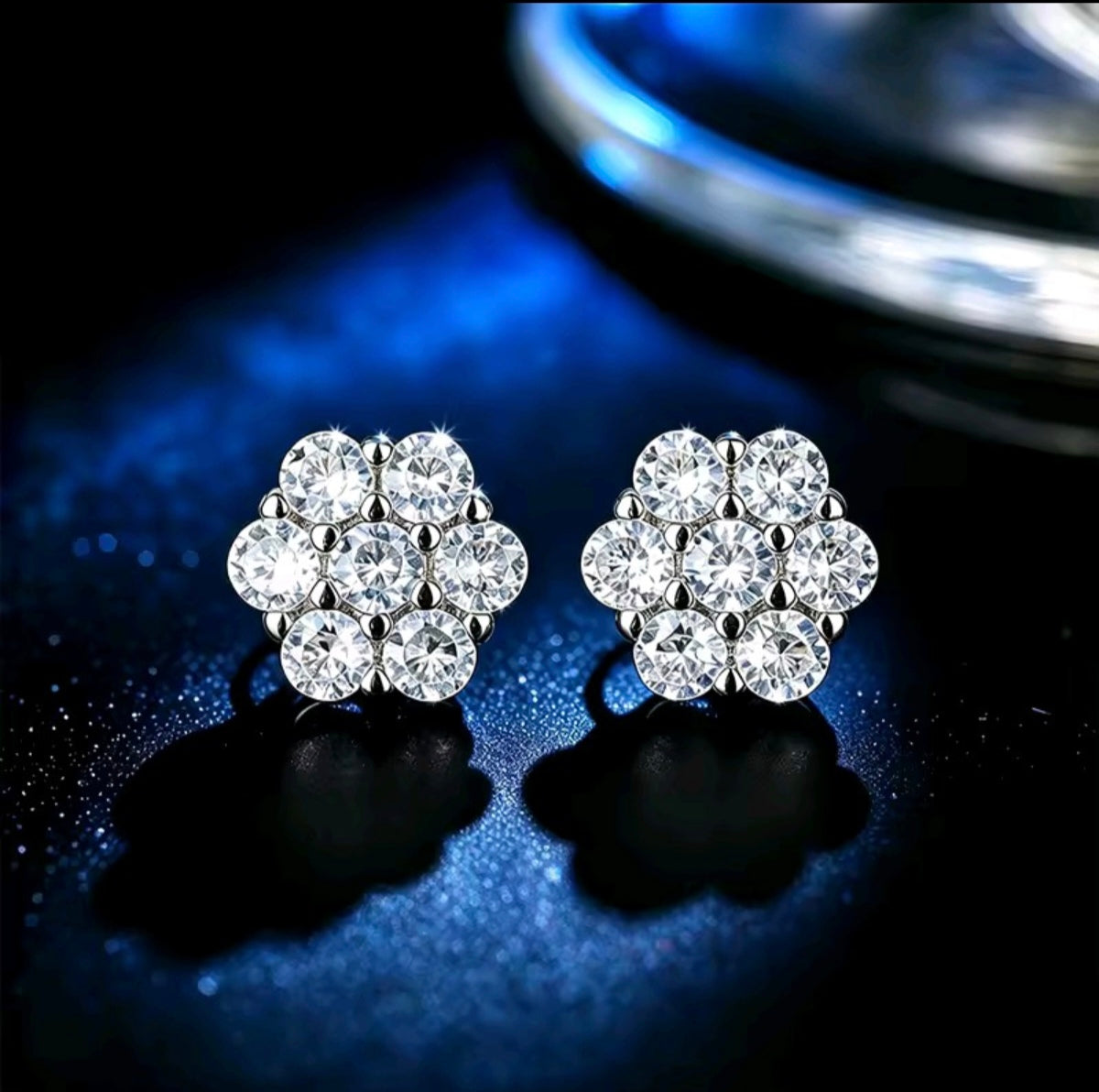 925 Sterling Silver Moissanite Flower Stud Earrings
