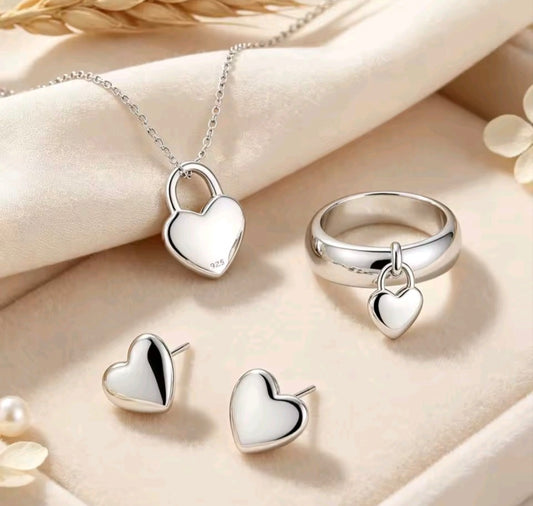 925 Sterling Silver Heart Jewellery Set