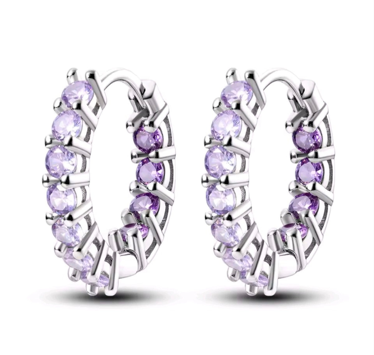 925 Sterling Silver lilac Huggie hoop earrings