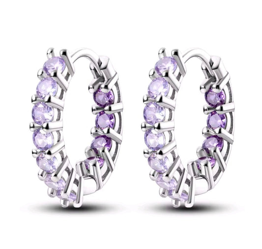 925 Sterling Silver lilac Huggie hoop earrings