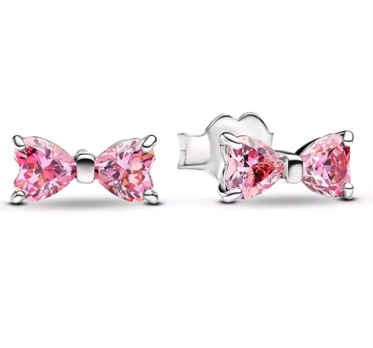 925 Sterling Silver Pink bow necklace and earrings set