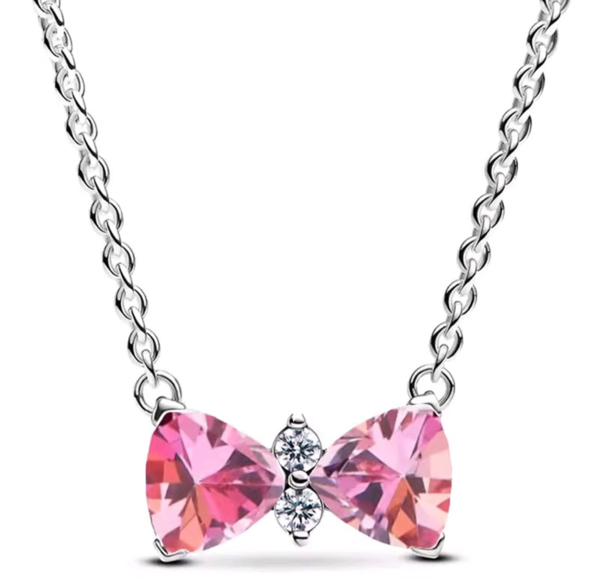 925 Sterling Silver Pink bow necklace and earrings set