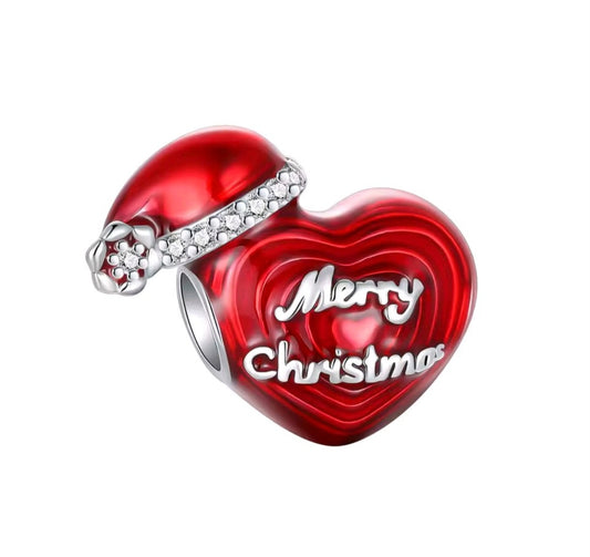 925 Sterling Silver red enamel heart Christmas Charm