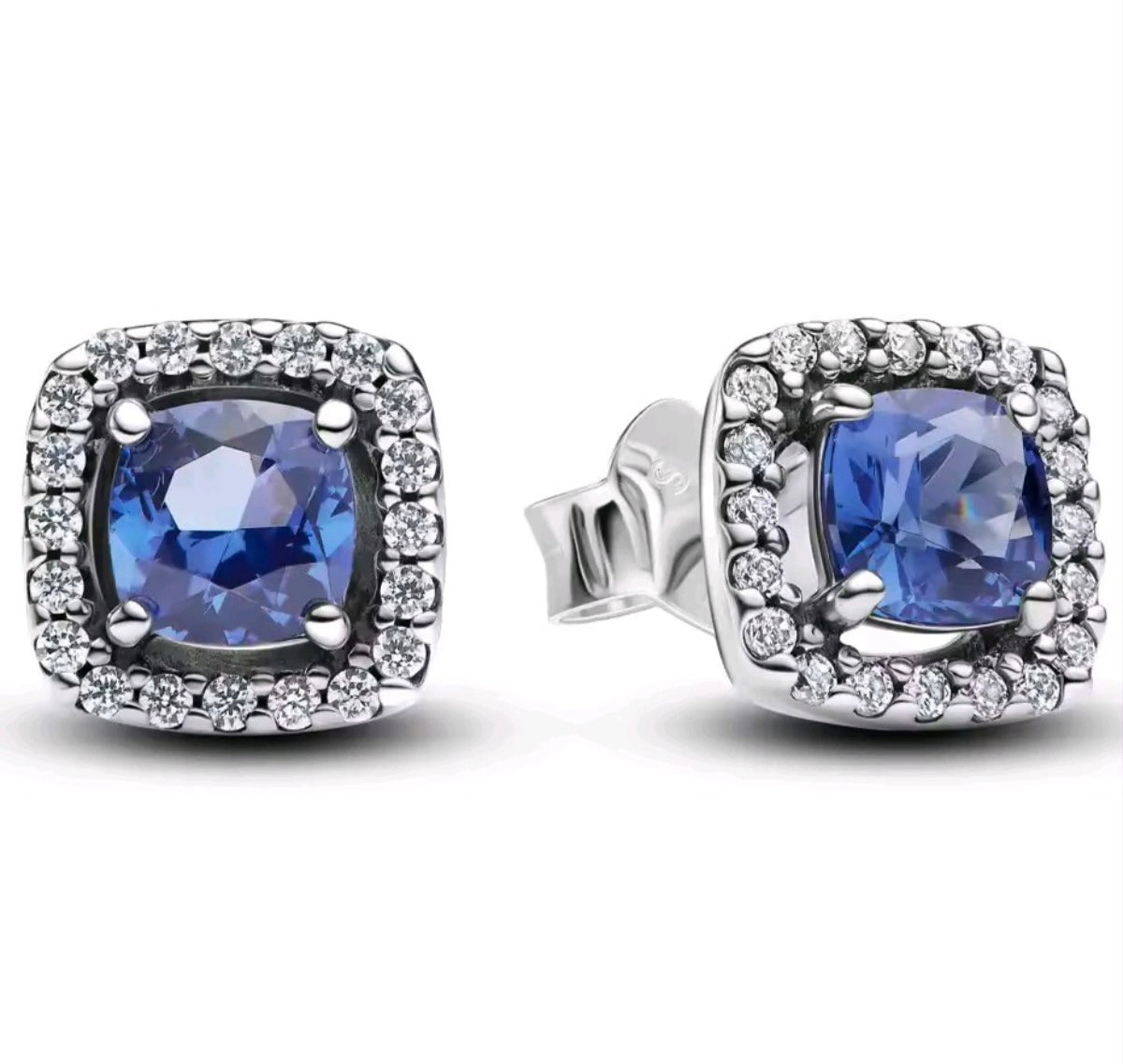 925 Sterling Silver Blue Halo Stud Earrings