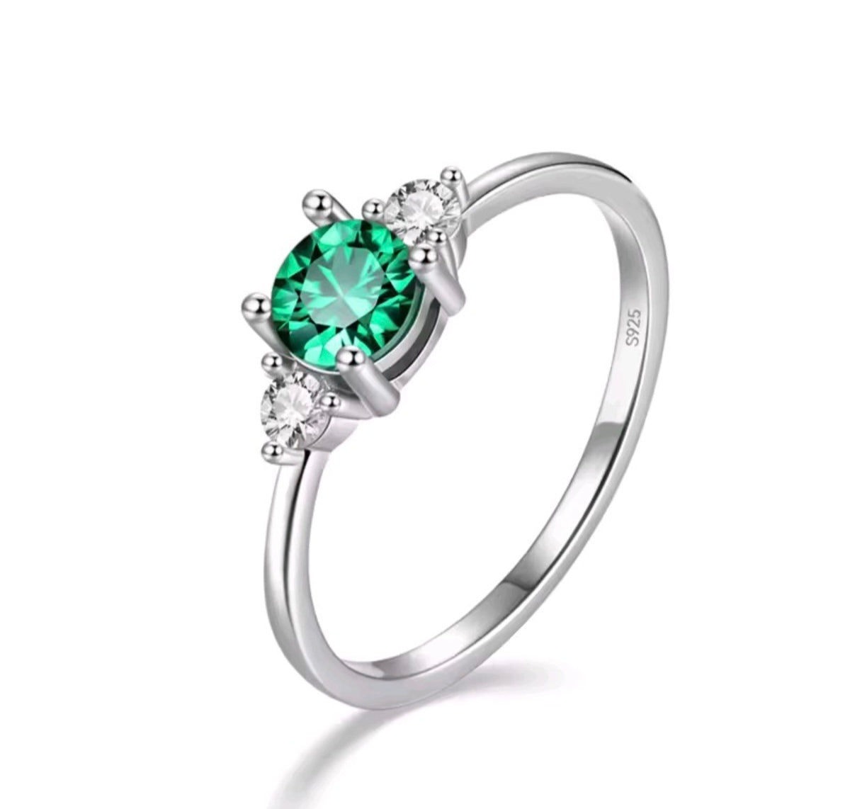 925 Sterling Silver round green Zircon Ring