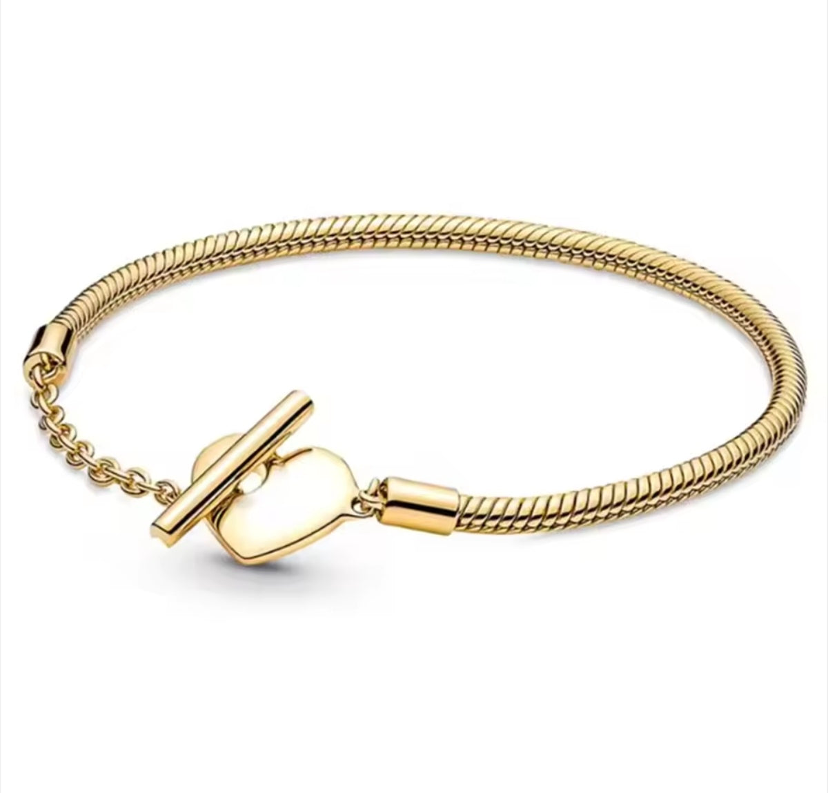 925 Sterling Silver Heart T-Bar Snake Chain Bracelet