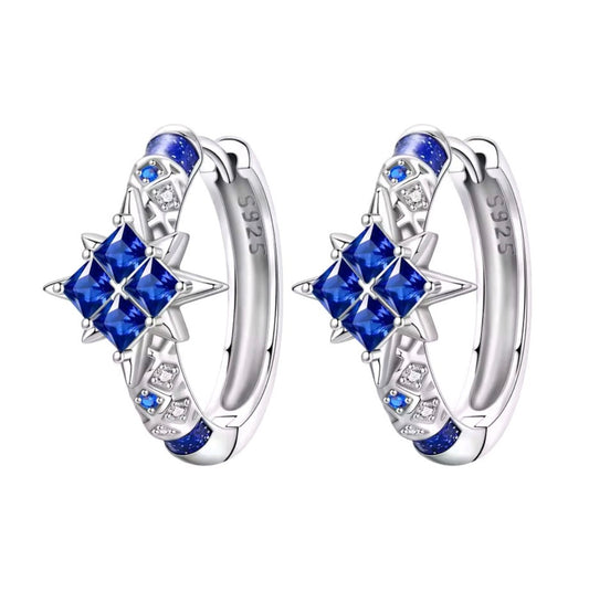 925 Sterling Silver Dark Blue Star Cluster Huggie Hoops