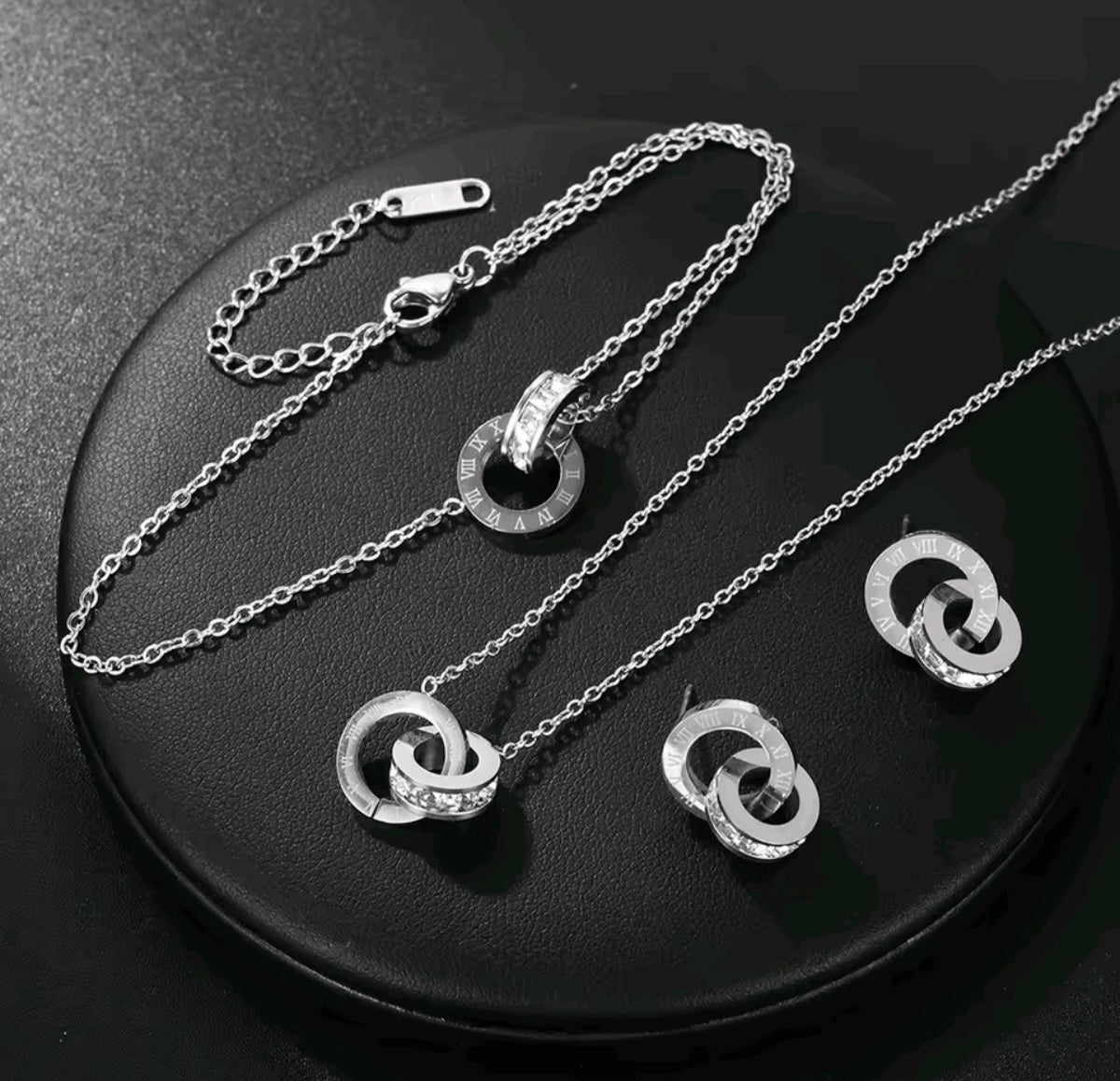 Stainless Steel Roman Numerals Jewellery Set