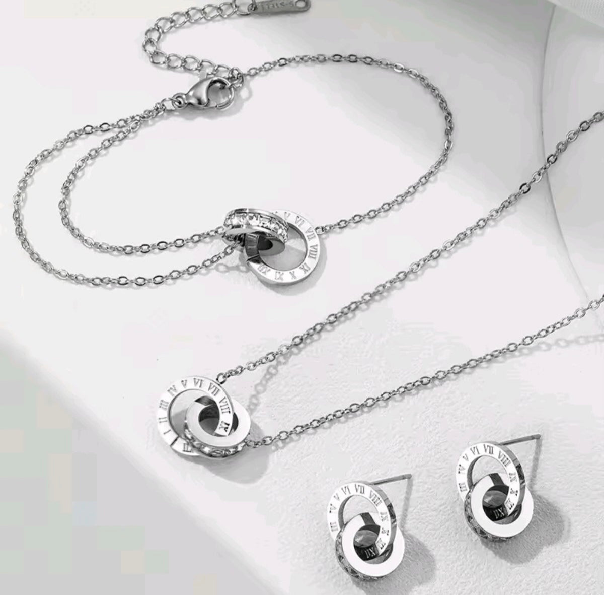 Stainless Steel Roman Numerals Jewellery Set