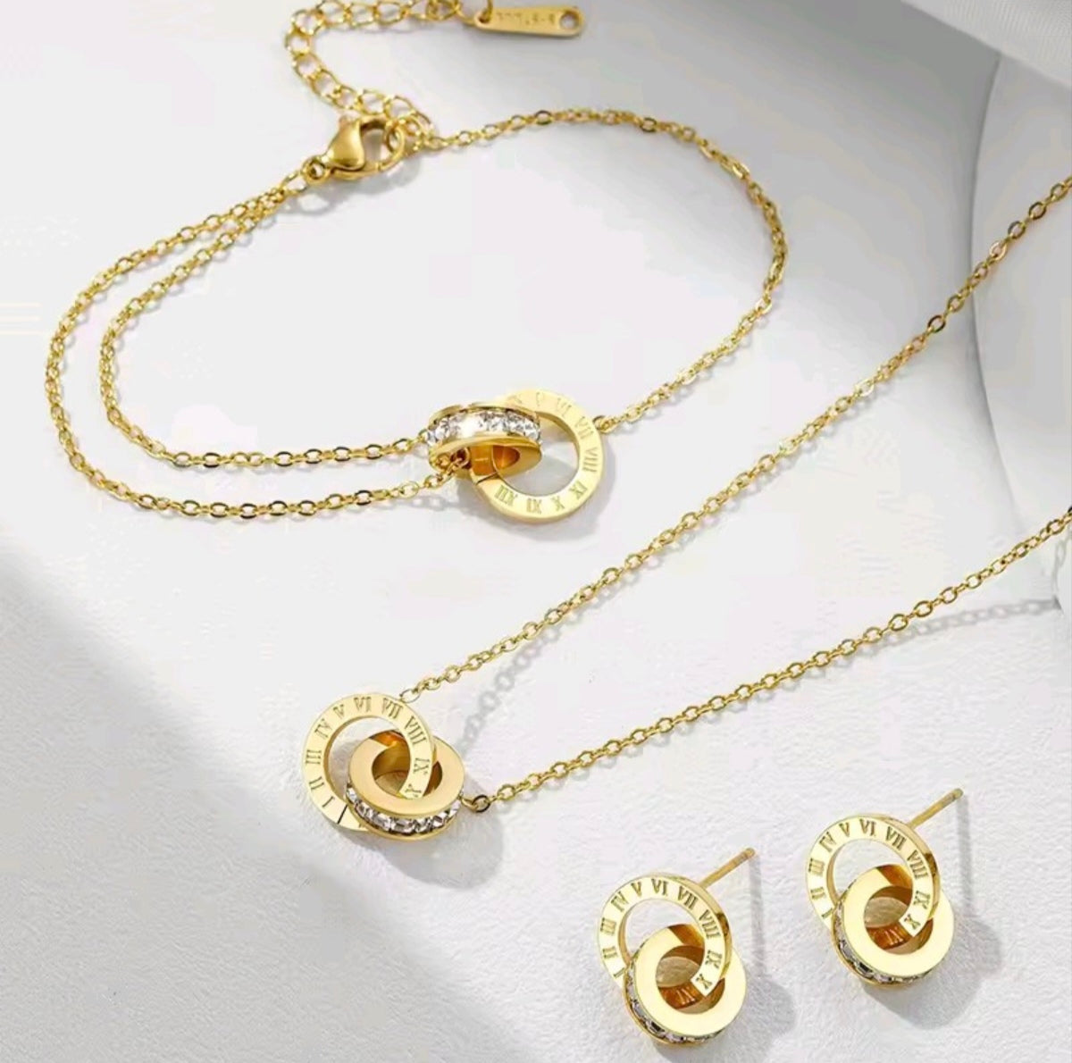Stainless Steel Roman Numerals Jewellery Set