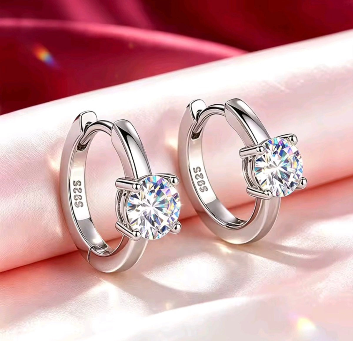 925 Sterling Silver Moissanite Huggie Hoop Earrings