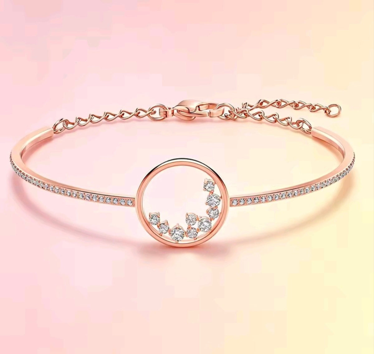 Rose gold Circle Openwork Pave Bangle Adjustable Bracelet