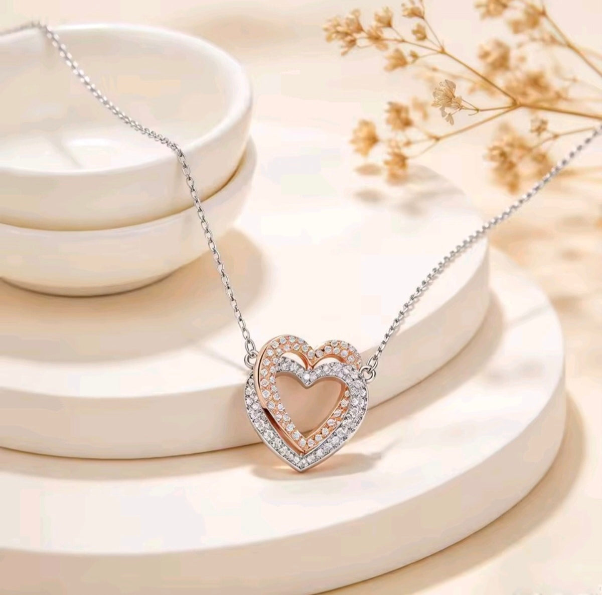 Mixed Metal Double Heart Necklace