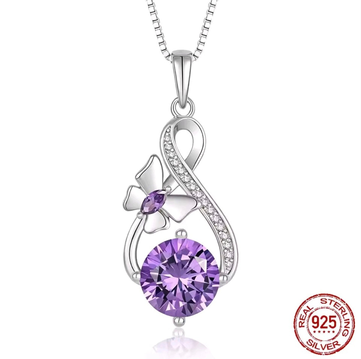 925 Sterling Silver purple or blue Infinity butterfly necklace