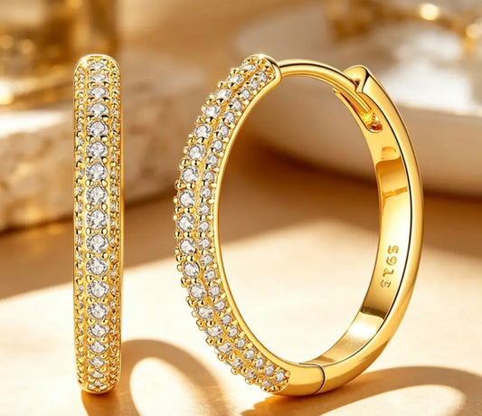925 Sterling Silver gold plated Zircon hoop earrings