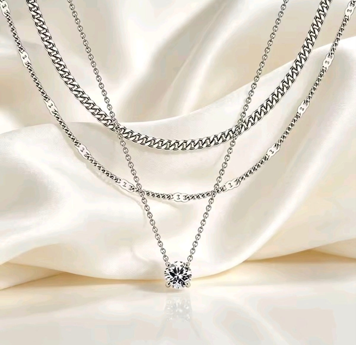 3-Layer Stackable Moissanite Necklace Set