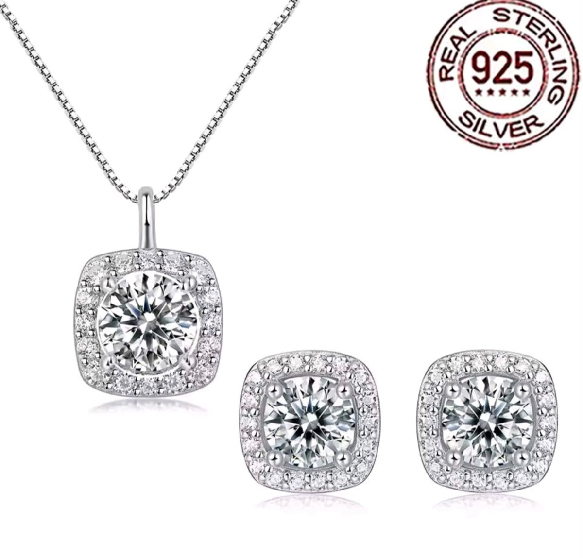 925 sterling silver princess necklace earrings set