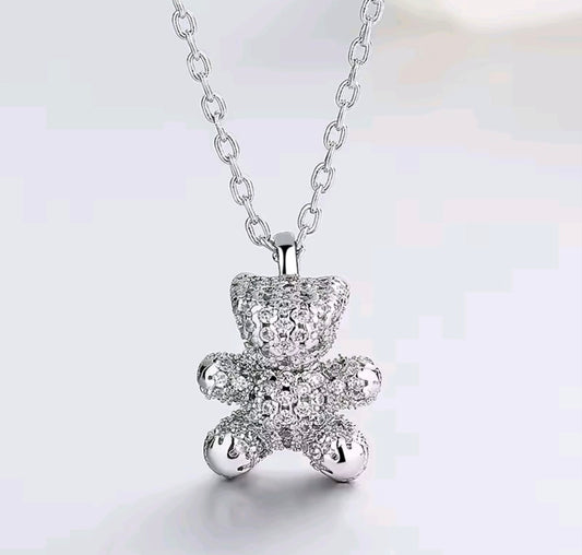 925 sterling silver crystal bear necklace